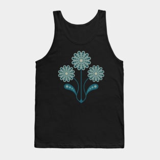 ANEMONE Retro Vintage Mid-Century Modern Floral Botanical in Cozy Teal Powder Blue Cream Midnight Blue-Black - UnBlink Studio by Jackie Tahara Tank Top